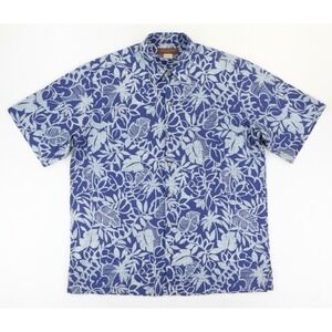 Tori Richard Shirt Mens XLT Blue Floral Hawaiian Aloha Short Sleeve Button Up